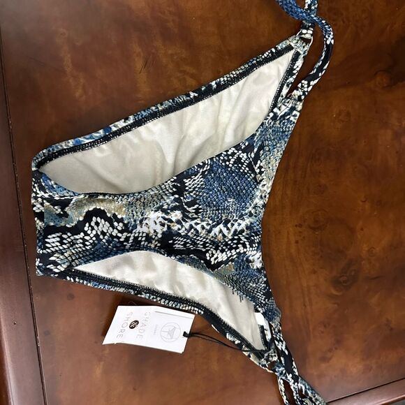 Shade & Shore Blue Snakeskin Print Cheeky Bikini Bottoms, Size Small NWT - Picture 5 of 7
